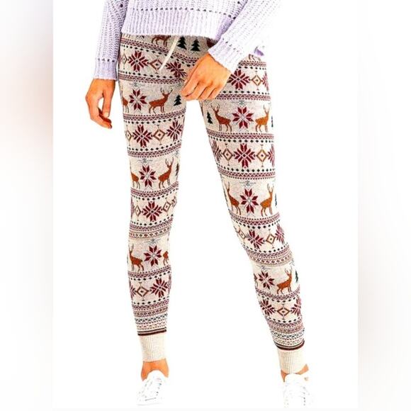 American Eagle Ahh-Mazingly Soft Sweater Knit Reindeer Snowflake Leggings Size M - Picture 2 of 10
